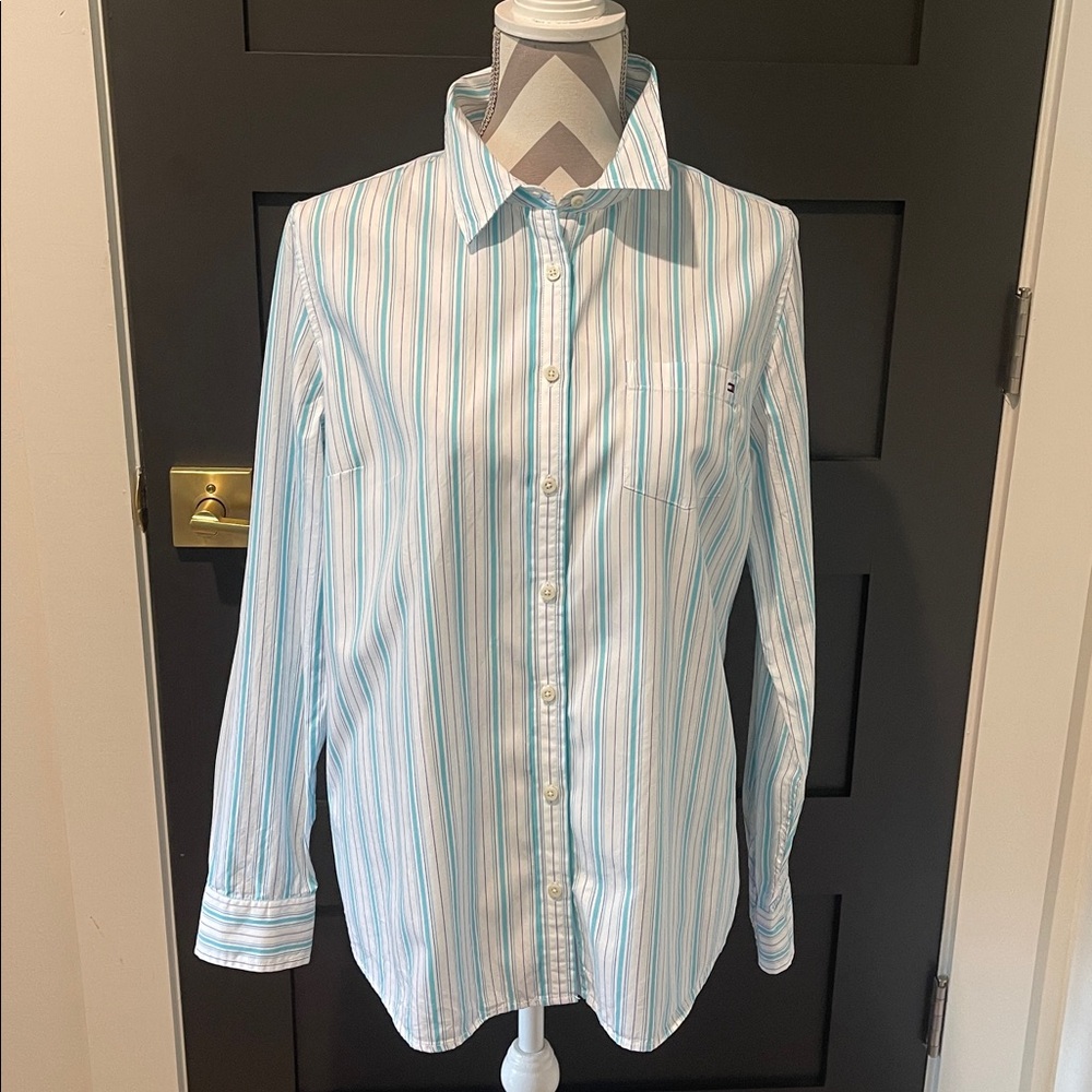 Tommy Hilfiger Preppy Striped Cotton Button Down Shirt Size L - Picture 2 of 7